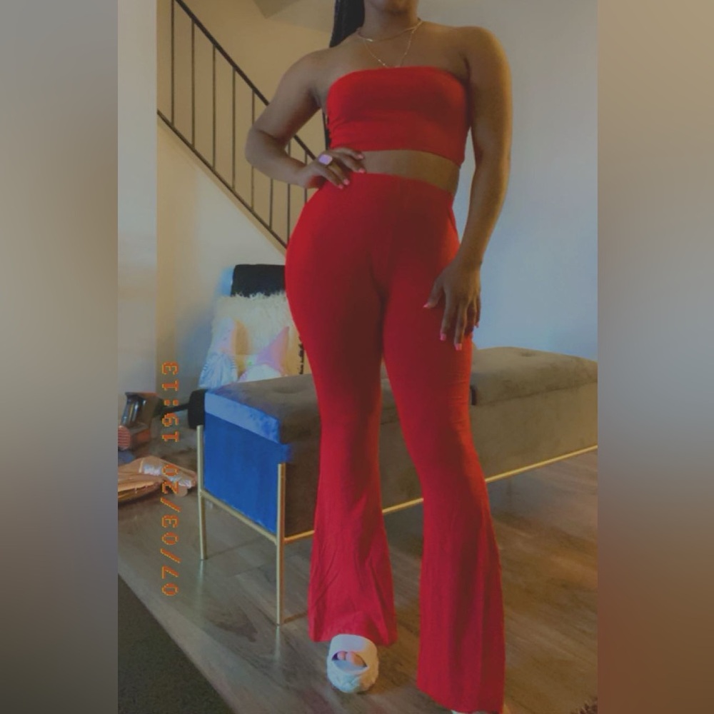 Fashion Nova Red Flare Jumpsuit